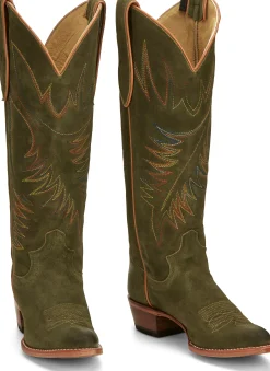 Justin Boots Clara 15" Western Boot Green Outlet