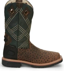 Justin Boots Dalhart 12" Waterproof Nano Comp Toe Whiskey Ostrich Print Online