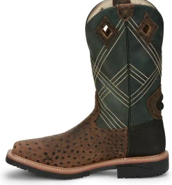 Justin Boots Dalhart 12" Waterproof Nano Comp Toe Whiskey Ostrich Print Online