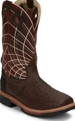Justin Boots Derrickman 12" Waterproof Comp Toe Walnut Ostrich Print Sale