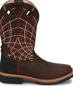 Justin Boots Derrickman 12" Waterproof Comp Toe Walnut Ostrich Print Sale