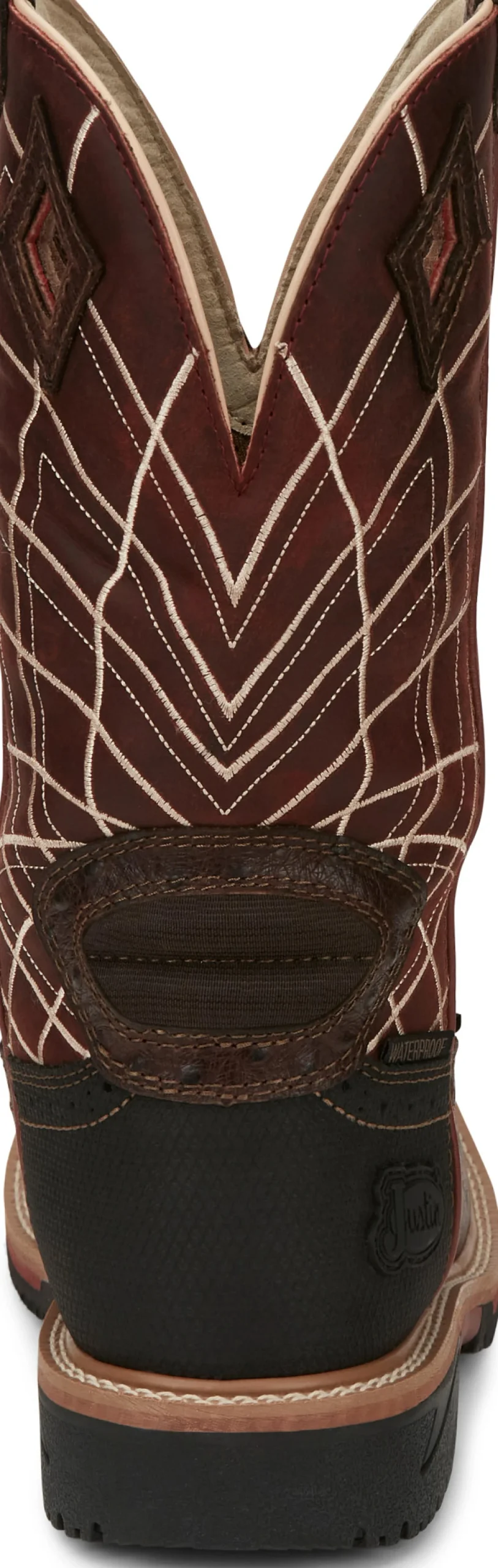 Justin Boots Derrickman 12" Waterproof Comp Toe Walnut Ostrich Print Sale