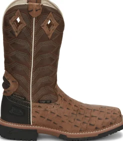 Justin Boots Derrickman 12" Waterproof Composite Toe Work Boot Caramel Croc Print Outlet