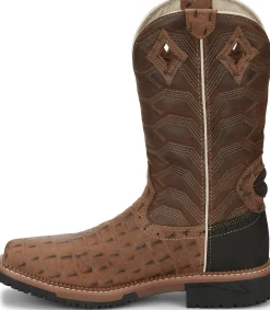 Justin Boots Derrickman 12" Waterproof Composite Toe Work Boot Caramel Croc Print Outlet