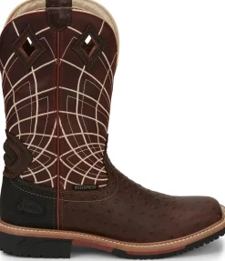 Justin Boots Derrickman 12" Waterproof Brown Ostrich Print Hot
