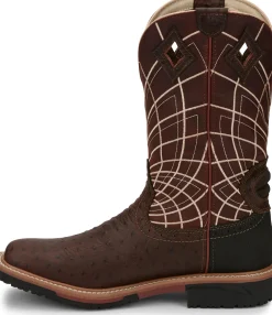 Justin Boots Derrickman 12" Waterproof Brown Ostrich Print Hot