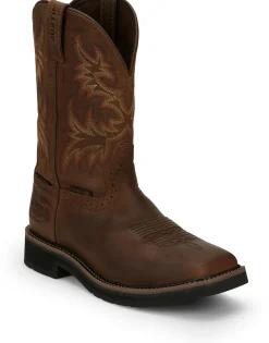 Justin Boots Driller 11" Waterproof Steel Toe Brown New