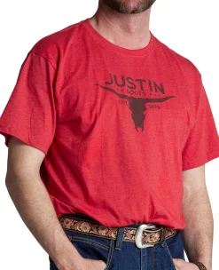 Justin Boots Justin Men's Bull Skull Tee Red Clearance