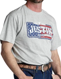 Justin Boots Justin Men's License Plate Flag Tee Grey Hot