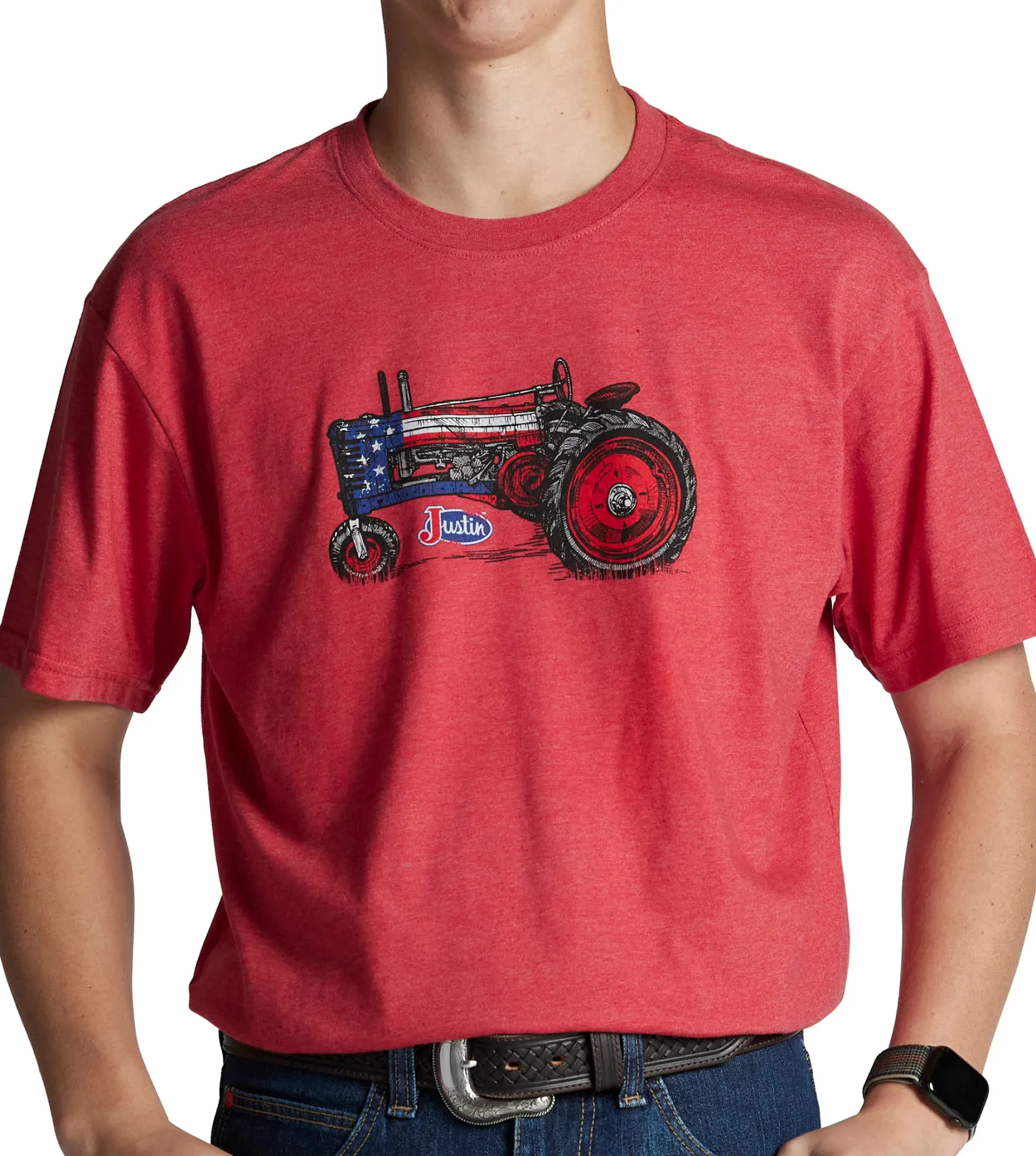 Justin Boots Justin Men's Patriotic Tractor Tee Red Heather Outlet