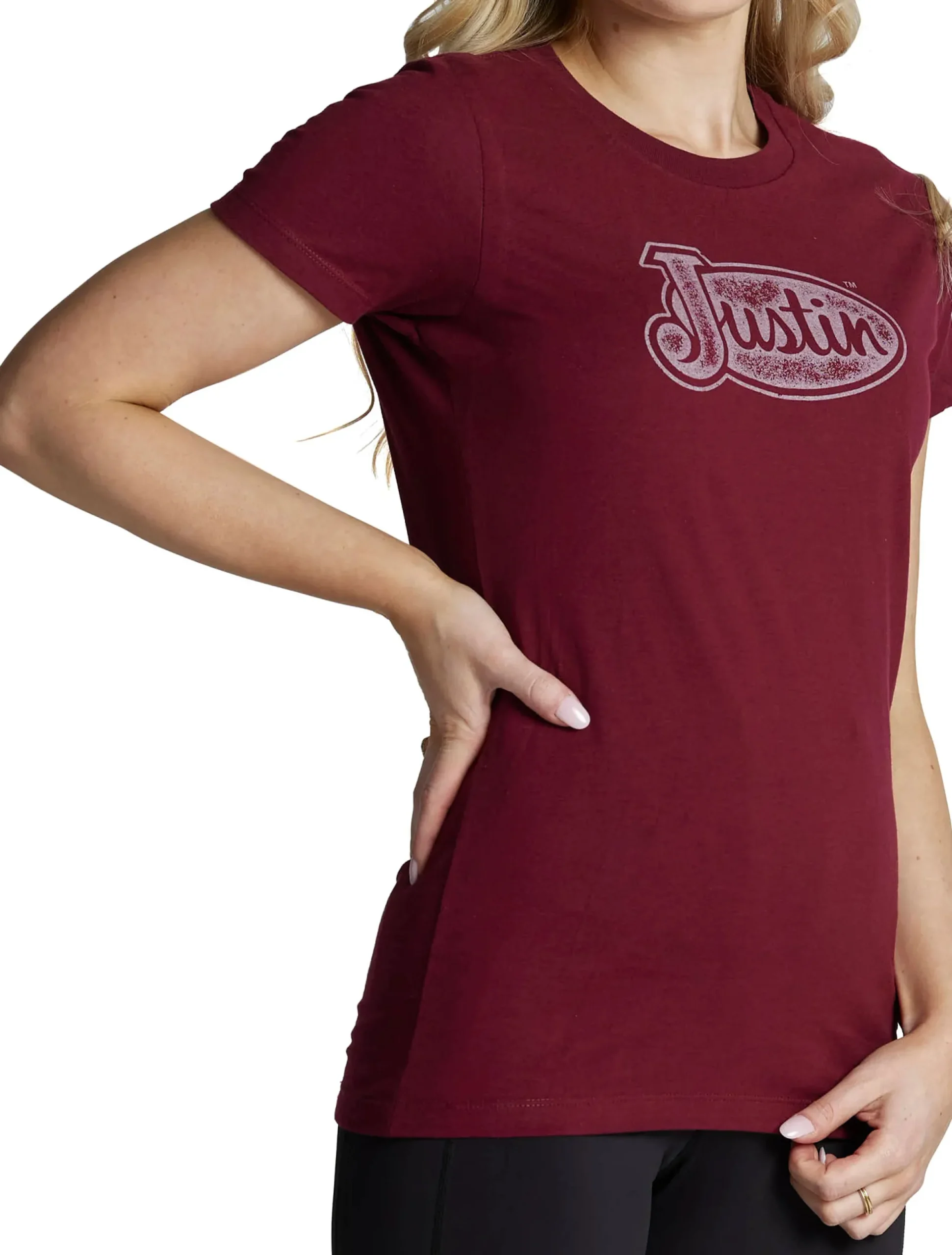 Justin Boots Justin Women's Logo Tee Burgundy New