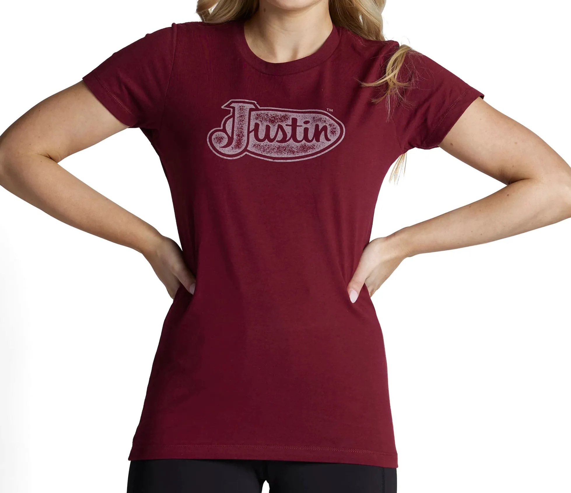Justin Boots Justin Women's Logo Tee Burgundy New