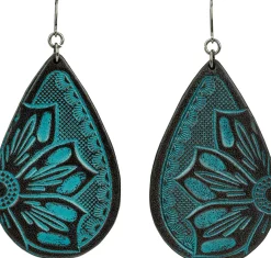 Justin Boots Justin Women's Tooled Leather Earrings Turquoise Outlet