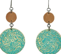 Justin Boots Leather Disc Earrings Turquoise Sale