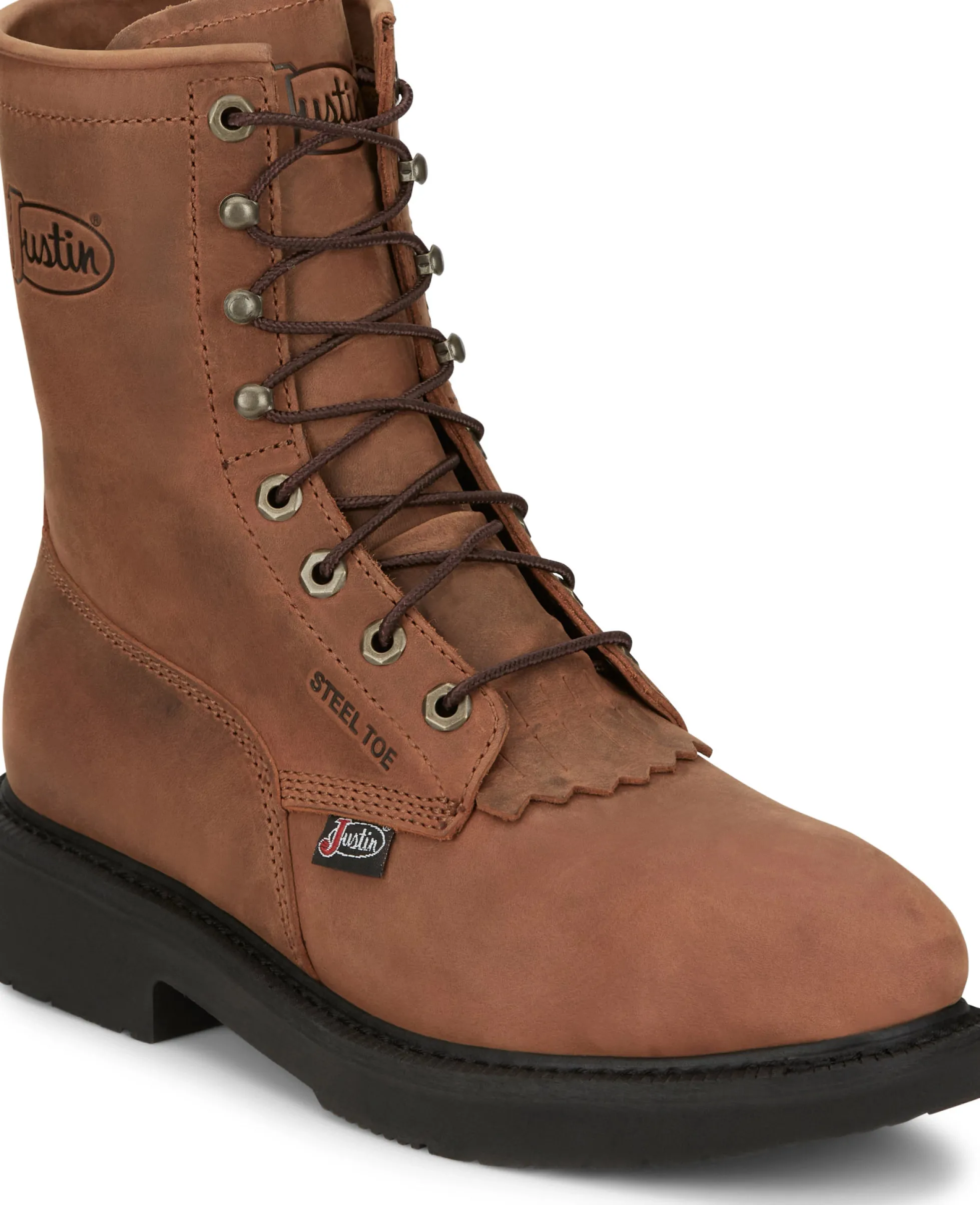 Justin Boots Livestock 8” Steel Toe Aged Brown New