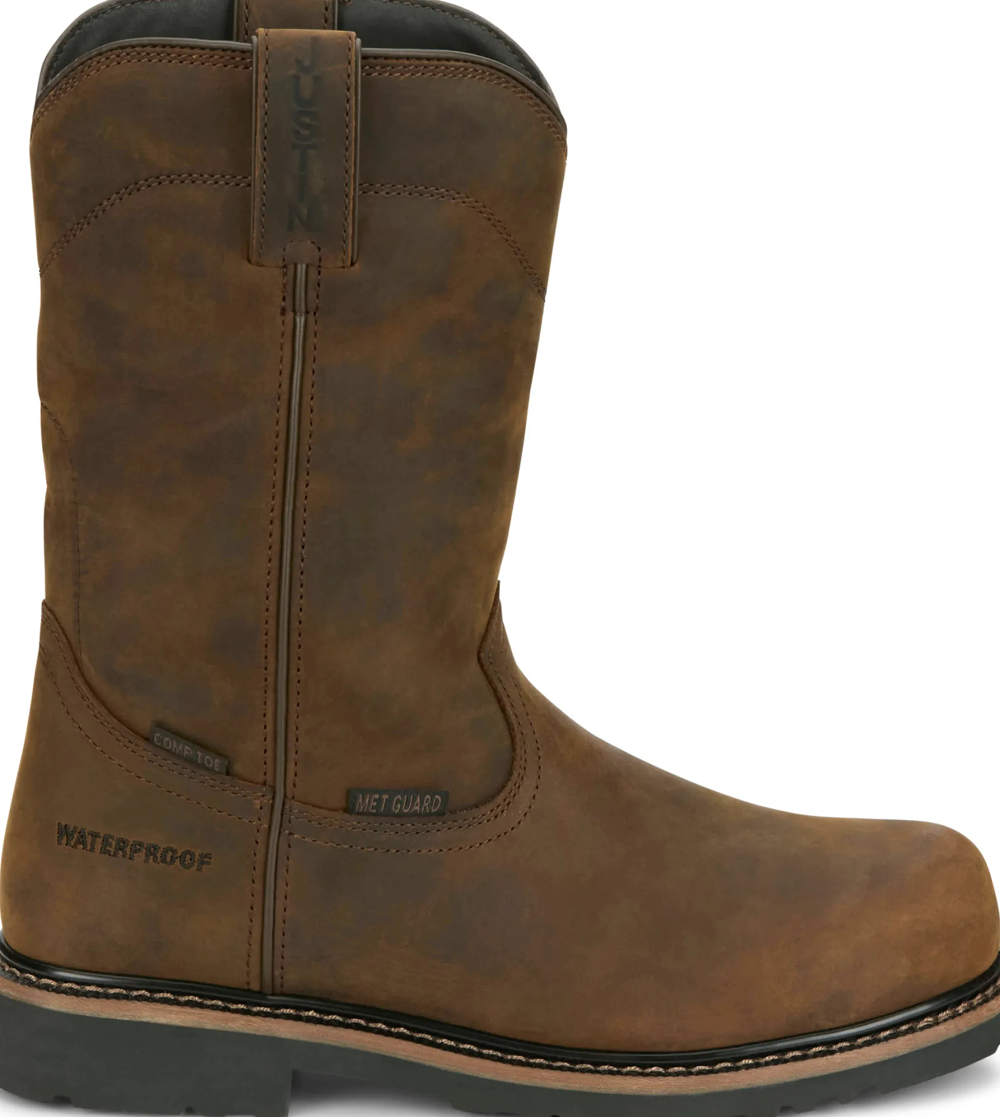 Justin Boots Pulley 10" Waterproof Met Guard Comp Toe Whiskey Sale