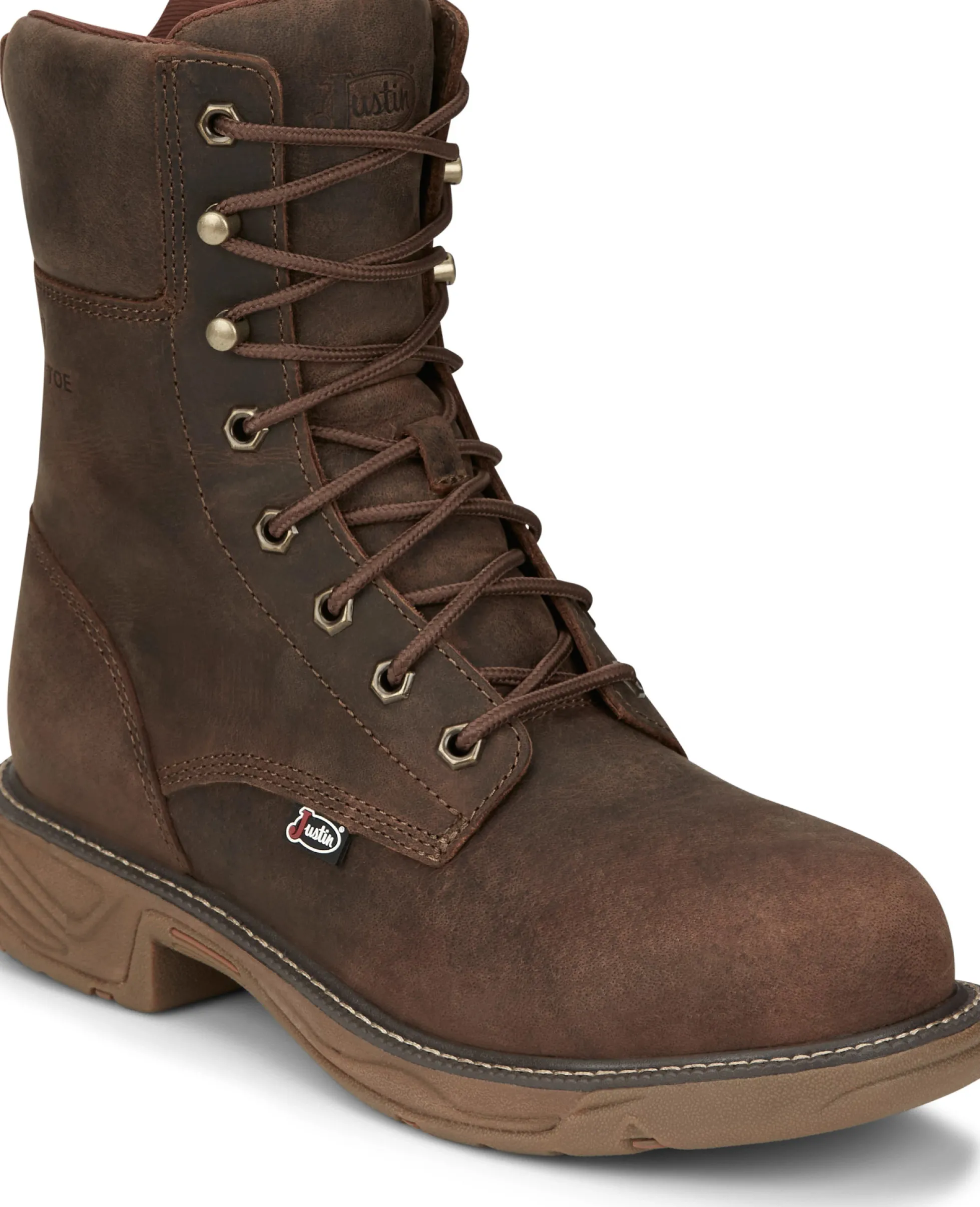 Justin Boots Rush 8" Lace UP Nano Comp Toe Waterproof Pecan Brown Hot