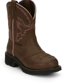 Justin Boots Wanette 8" Steel Toe Waterproof Work Boot Aged Bark Clearance