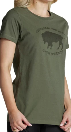 Justin Boots Women's Bison Tee Olive New
