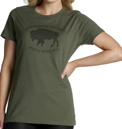 Justin Boots Women's Bison Tee Olive New