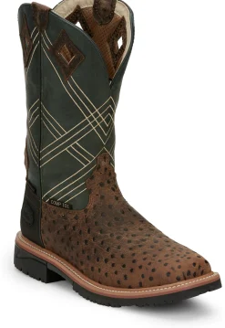 Justin Boots Dalhart 12" Waterproof Nano Comp Toe Whiskey Ostrich Print Online