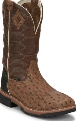 Justin Boots Derrickman 12" Waterproof Composite Toe Work Boot Caramel Croc Print Outlet
