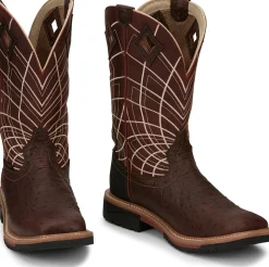 Justin Boots Derrickman 12" Waterproof Brown Ostrich Print Hot