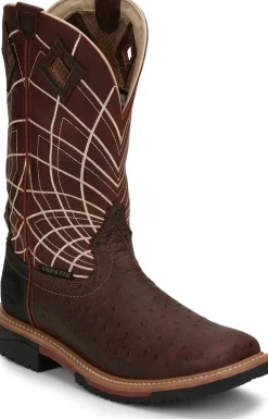 Justin Boots Derrickman 12" Waterproof Brown Ostrich Print Hot