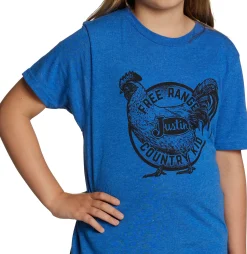 Justin Boots Justin Kid's Free Range Rooster Tee Blue Heather Hot