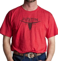 Justin Boots Justin Men's Bull Skull Tee Red Clearance