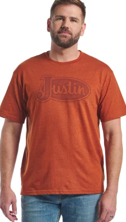 Justin Boots Justin Men's Logo Tee Rust Heather Clearance