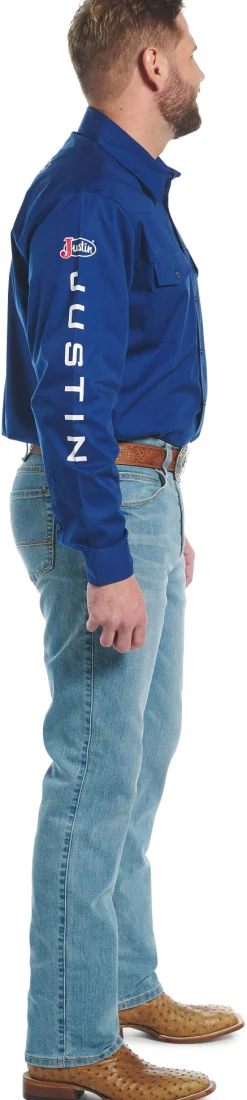 Justin Boots Justin Team Button Down Blue Depth
