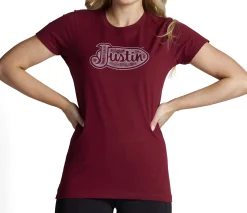 Justin Boots Justin Women's Logo Tee Burgundy New