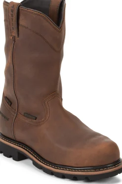 Justin Boots Pulley 10" Waterproof Comp Toe Brown Hot
