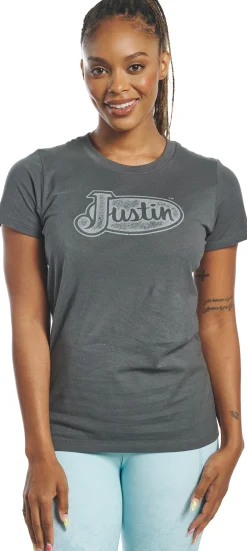 Justin Boots Women's Logo Tee Charcoal Best